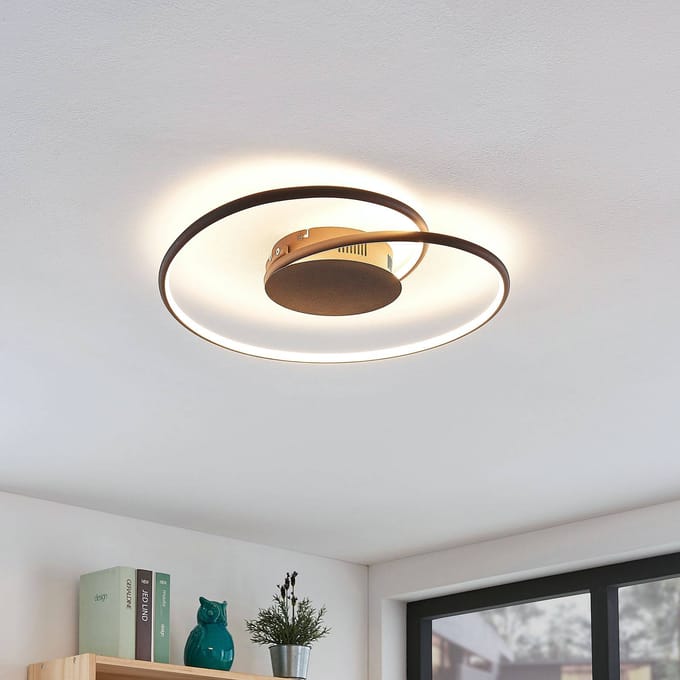 Lindby LED plafondlamp Joline, Ø 45 cm, roestbruin, metaal