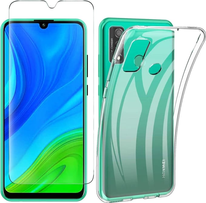 Silicone hoesje transparant met 2 Pack Tempered glas Screen Protector Geschikt voor : Huawei p smart 2020