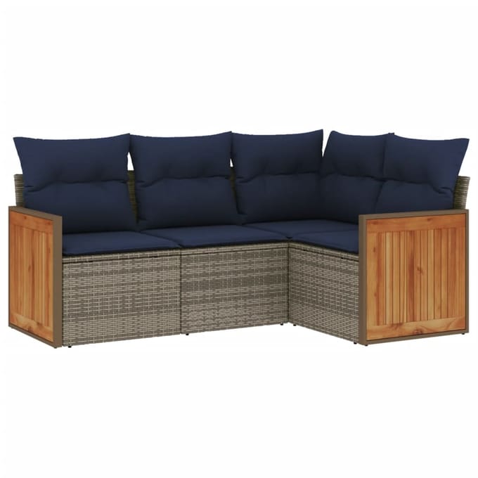 vidaXL - 4-delige - tuinbankset - met - kussens, - grijs - polyrotan