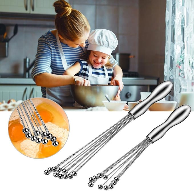 2 Stuks Mini Klopper Mixer Roestvrijstalen Ballen 10 Inch en 12 Inch Klopper Handmatige Klopper Mixer gray