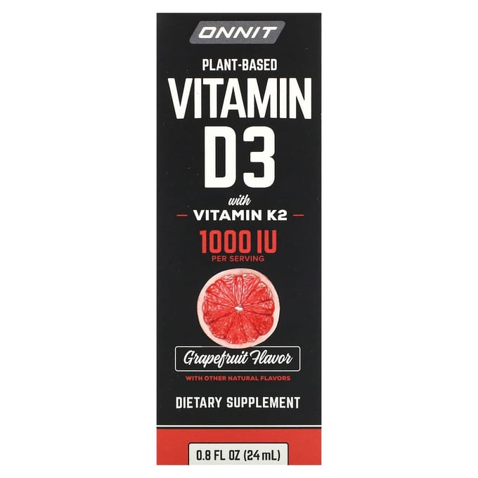 Onnit, plantaardige vitamine D3, vitamine K2, grapefruit, 25 mcg (1.000 IE), 24 ml (0,8 fl oz)