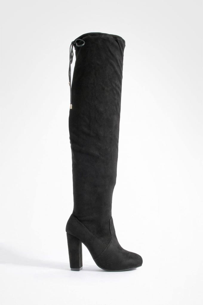 boohoo Dames Block Heel Tie Nep Suede Dijlaarzen | Black | Maat: 3