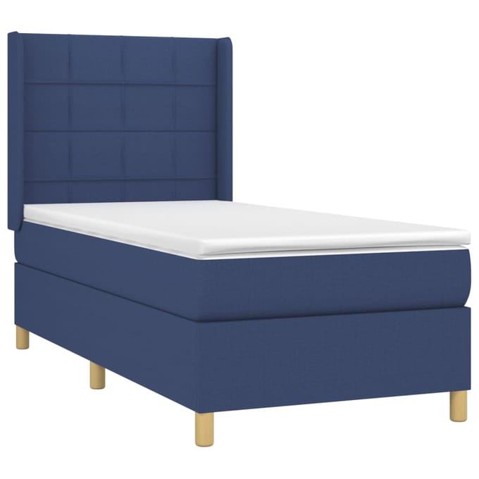 vidaXL - Boxspring - met - matras - stof - blauw - 90x190 - cm