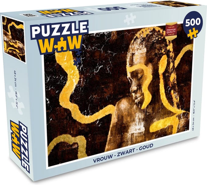 Puzzel Vrouw - Zwart - Goud - Legpuzzel - Puzzel 500 stukjes
