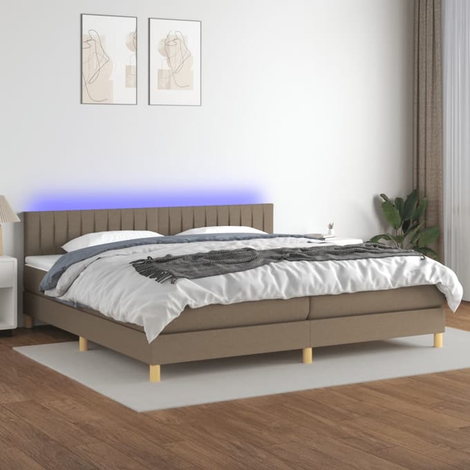 vidaXL - Boxspring - met - matras - en - LED - stof - taupe - 200x200 - cm