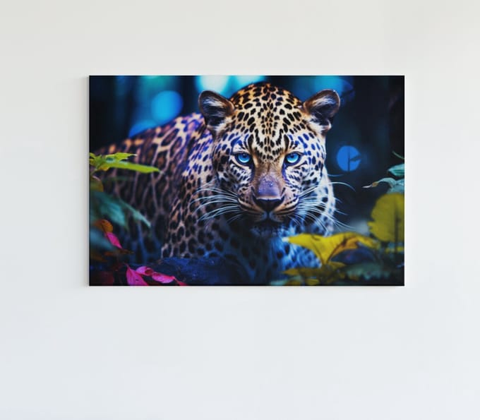 Canvas Schilderij - Luipaard - Portret -Dieren - 90x60x2 cm