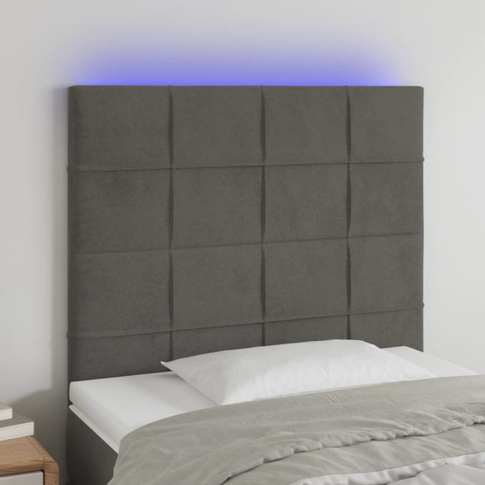 vidaXL - Hoofdbord - LED - 100x5x118/128 - cm - fluweel - donkergrijs