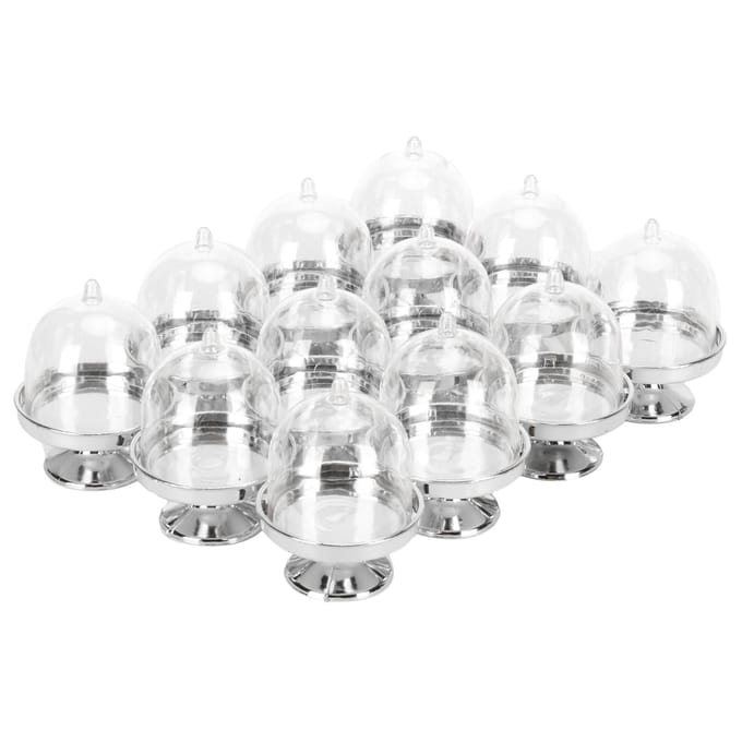 12 Set Mini Candy Box Cake Stand Cupcake Candy Display Plate with Lid Party SuppliesBottom Silver white
