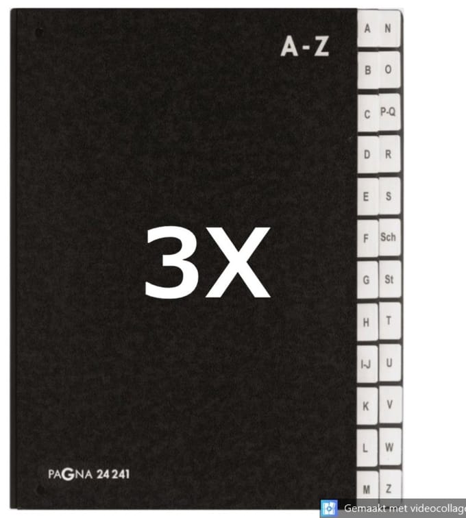3 x PAGNA - Lessenaarordner - Dossiermap-Sorteermap 24-tabs A-Z - Zwart - Hardkarton - A4