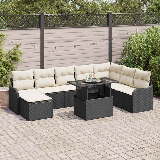 vidaXL - Tuinbank - Set - 9 - st - Zwart - [Synthetisch]: - Poly - Riet