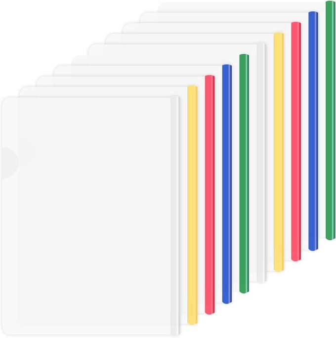 Transparante A4 Sliding Folders Set van 10 Stuks, Documenten Organiseren met Grip Binding Bars, Geschikt voor 40 Bladen en Rapporten (Multicolor)