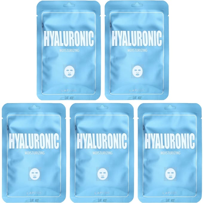 Lapcos, Hyaluronic Acid Moisturizing Beauty Sheet Mask Set, 5 sheets, 25 ml (0.84 fl oz) each white