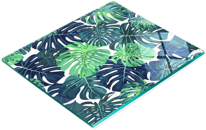 Keukenplank van gehard glas met tropische bladerenmotief, 60x52 cm