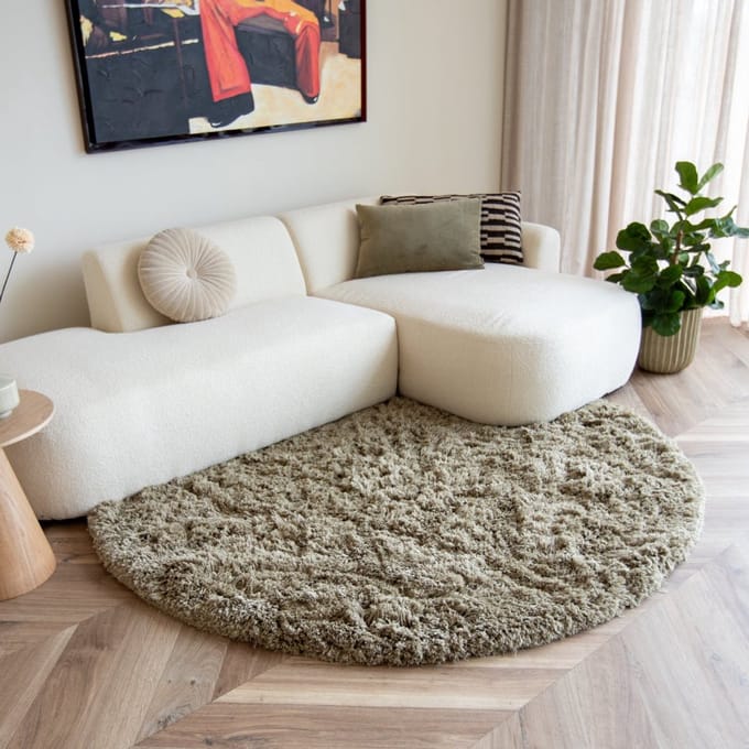 Rond hoogpolig vloerkleed Pilo groen polyester Interieur05 - Rond 200 Ø - (L)