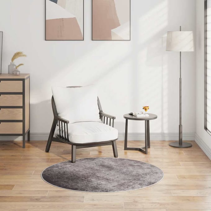 vidaXL - Vloerkleed - wasbaar - ø120 - cm - grijs