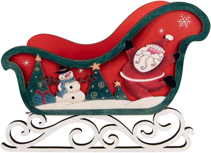 Clayre & Eef Kerstdecoratie Beeld Slee Rood Hout