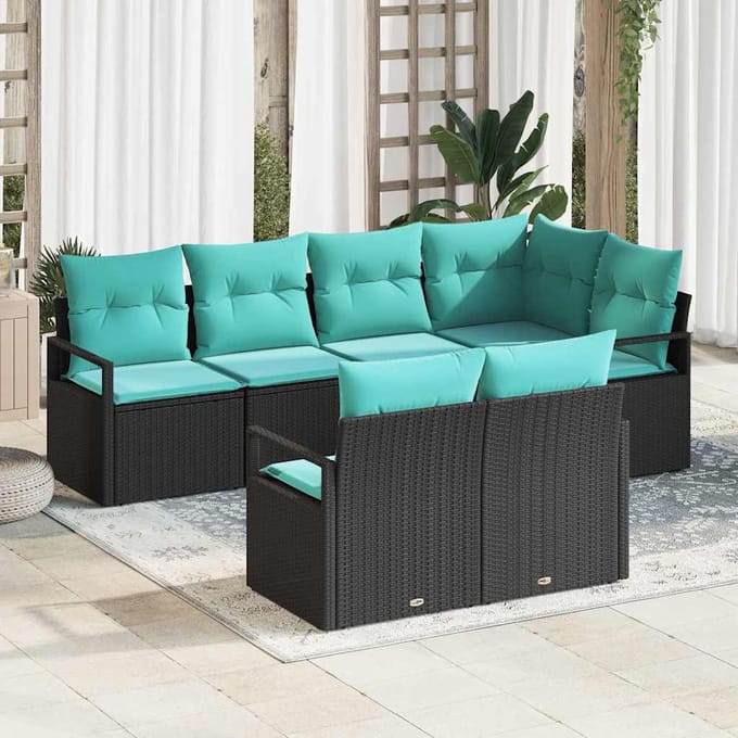 vidaXL Bankstel 7 st Zwart poly rattan