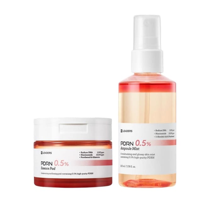 LEADERS PDRN 0.5% Brume Ampoule & Set de Pads Essentiels Hydratant Éclatant 100ml + 70 Pads