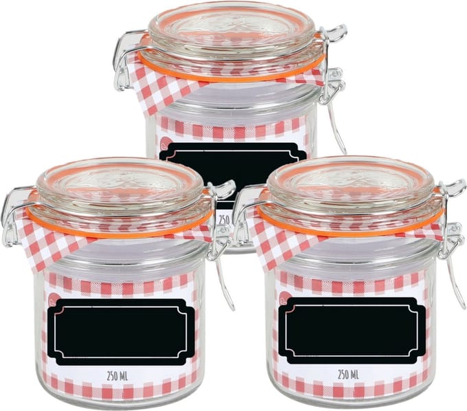 Weckpot/inmaakpot - 4x - 250 ml - glas - met beugelsluiting - incl. etiketten