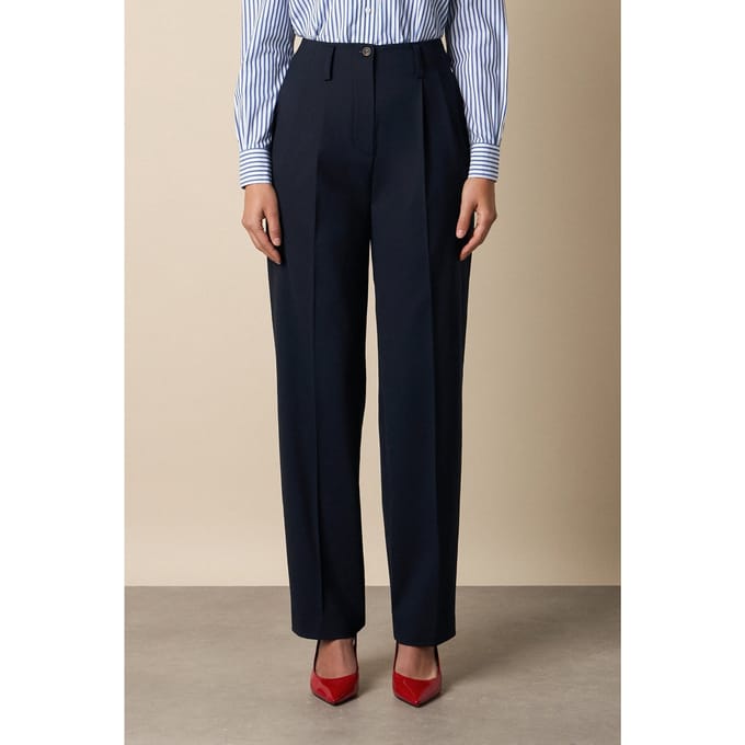 Brooks Brothers Wool Blend Stretch Pleated Trousers Navy Größe: 40 | Stoffhosen Outlet | Damen | Blau