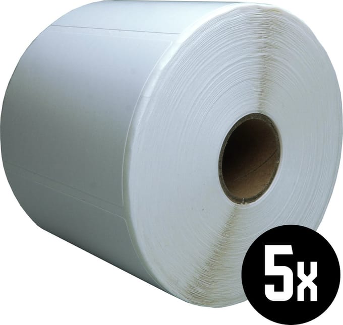 DULA Compatible Zebra Labels 70x50mm - 1000 etiketten per rol - kern 25mm - Wit - Permanent - 5 roll