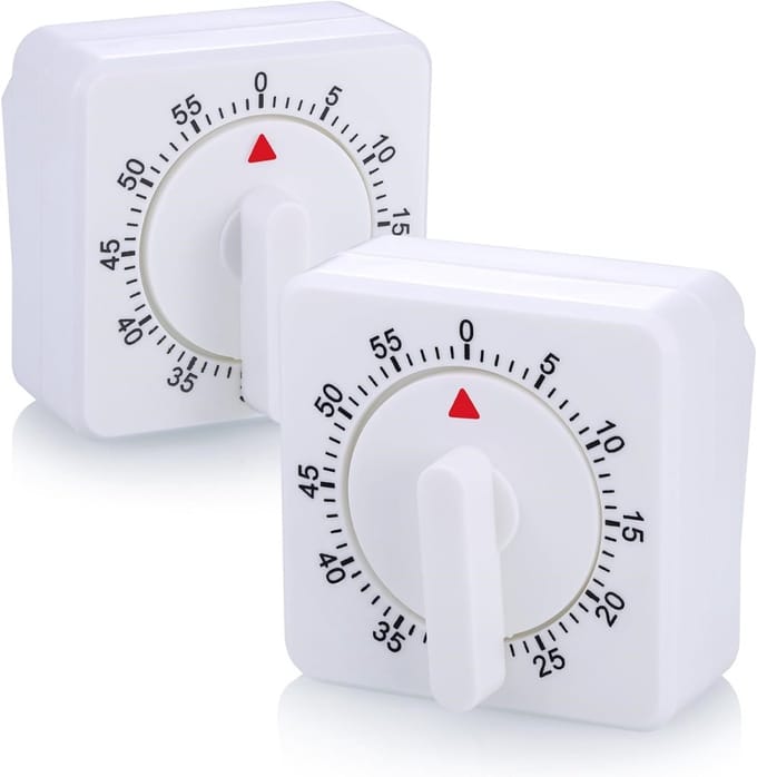 TOVBMUP 2-Pack - Mechanisch - Keukentimer - Luid alarm - Timer - 60 minuten keuken - schooltimer, wit