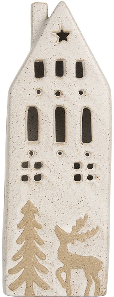 Clayre & Eef Decoratie Huis met LED 9x7x24 cm Beige Keramiek