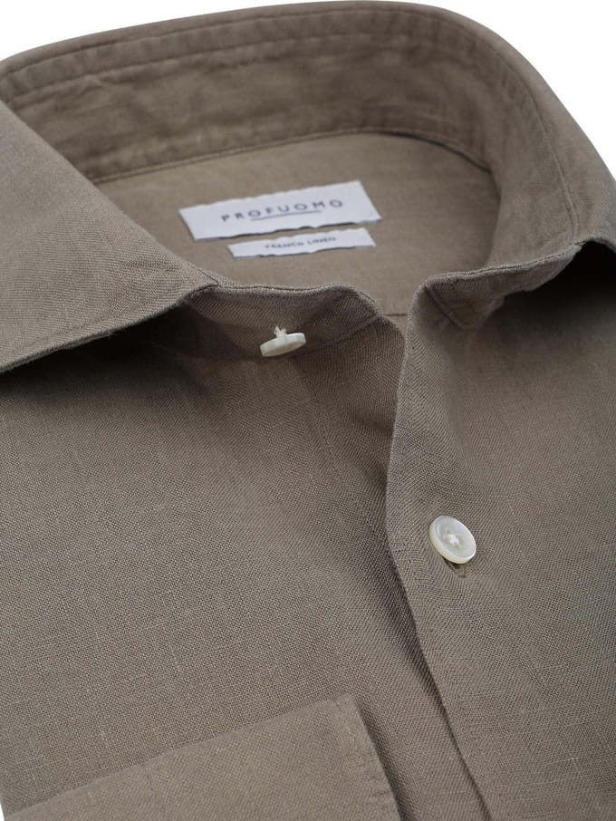 Profuomo Overhemd Linnen Groen - Maat 42 - Heren - Overhemden Casual