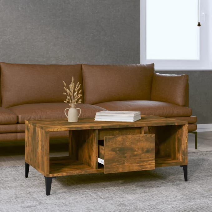 vidaXL - Salontafel - 90x50x36,5 - cm - bewerkt - hout - gerookt - eikenkleurig