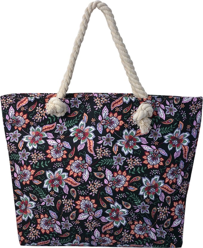 Juleeze Strandtas 43x33 cm Zwart Polyester Bloemen Handtas Dames