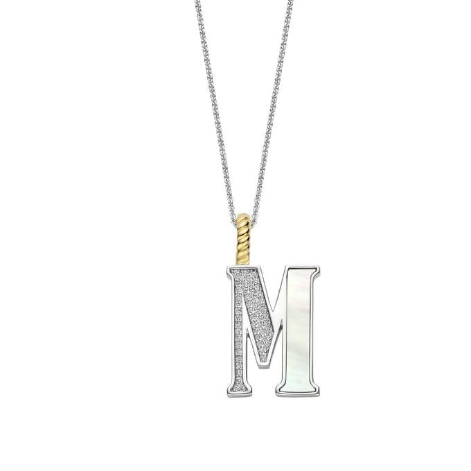 TI SENTO Dames Hanger - 925 zilver - Letter M - Parelmoer - 6840MW_M
