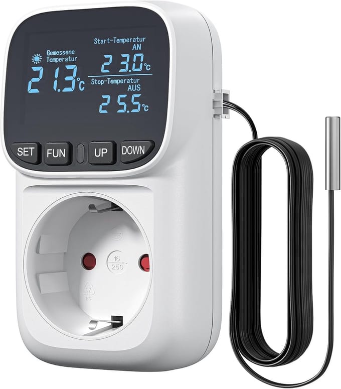 Digitale Temperatuurregelaar voor Verwarming en Koeling - Temperatuurschakelaar met Sensor en Groot Display