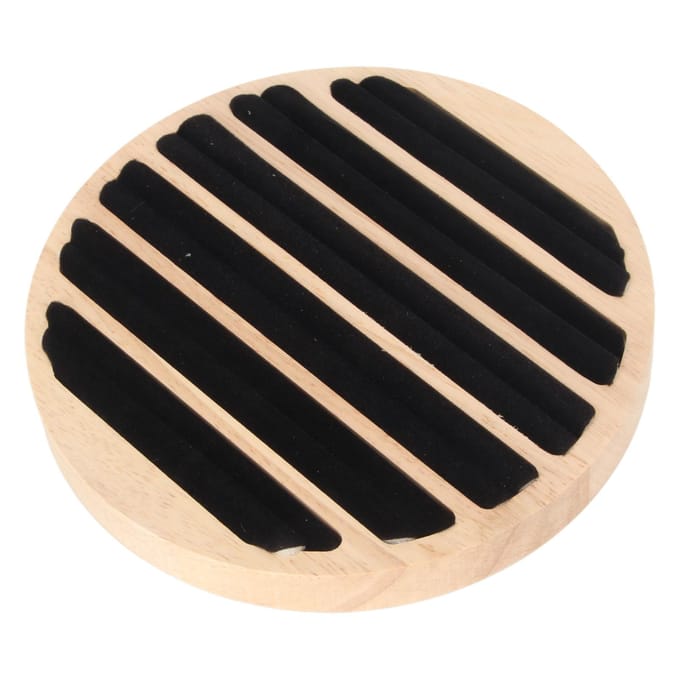 Boîte à bijoux ronde à 6 emplacements pour boucles d'oreilles et colliers. beige