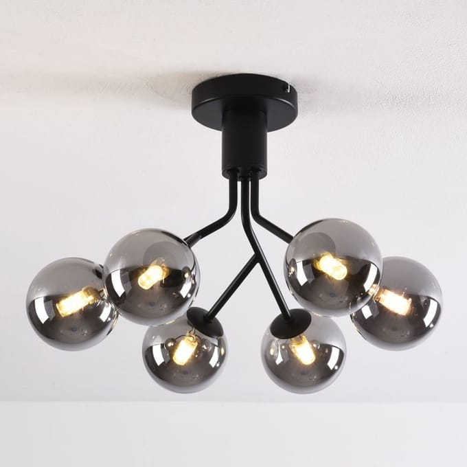 LumenXL - Zwarte plafondlamp met smoke glas en spiegeleffect, 6-lichts - Leon