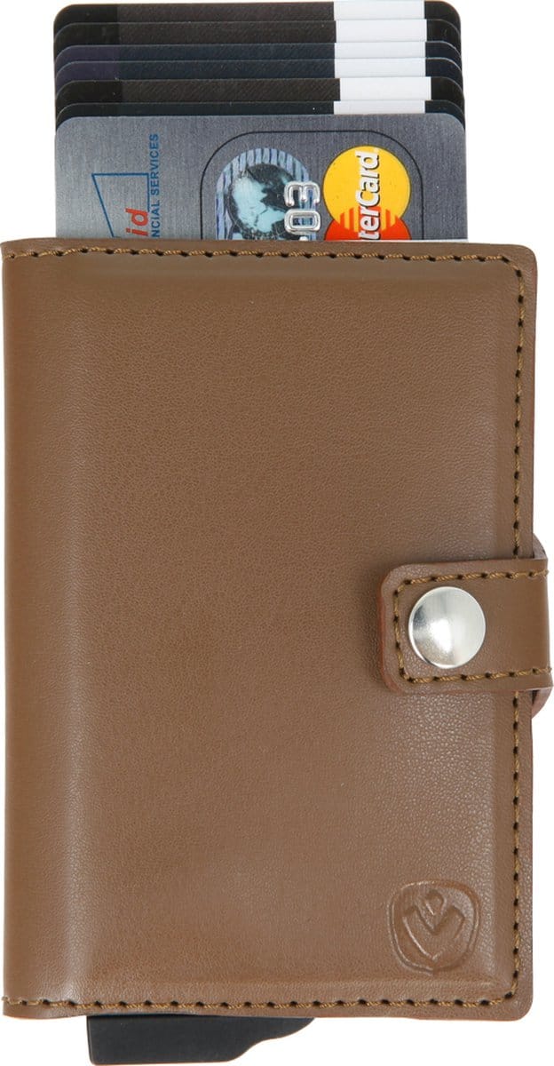 Valenta Card Case - Portemonnee - Eco Leer - Bruin - Kaarthouder - 10 Pasjes - Zwarte Ejector