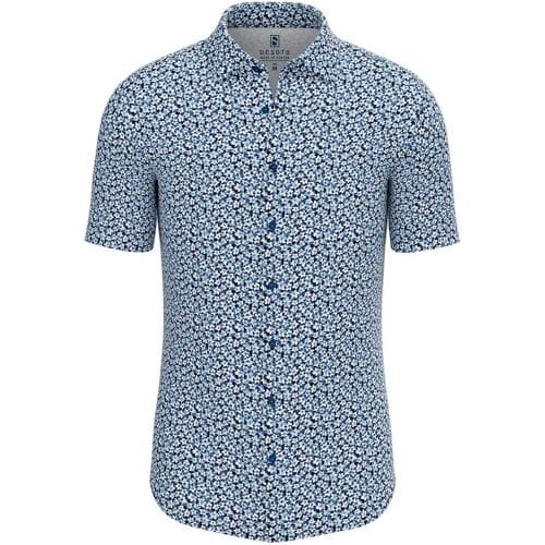 Desoto Overhemd Pointed Blossoms Short Sleeve Navy-Wit / male