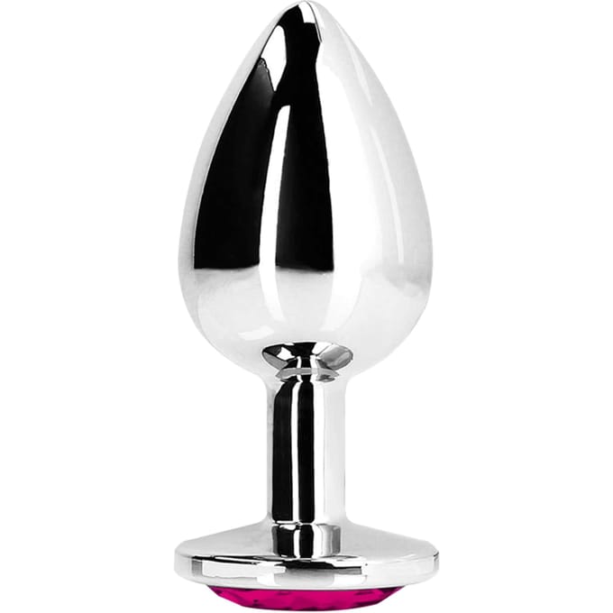 Shots - Ouch! OU800SIL - Heart Gem Butt Plug - Medium - Silver / Rubellite Pink