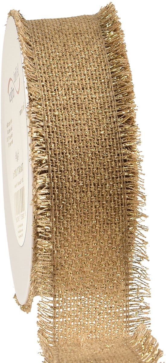 Decoratief lint bruin gouden franjes B40mm L15m