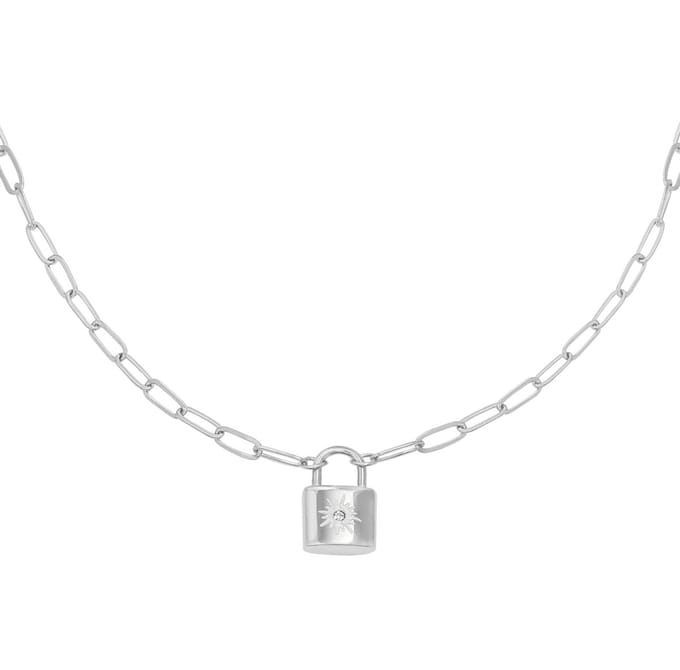 Yehwang Litte lock Ketting - zilverkleurig - roestvrij staal - 45cm