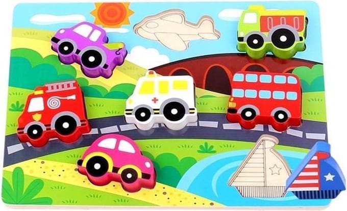 Tooky Toy Vormenpuzzel Voertuigen Junior Hout 7 Stukjes