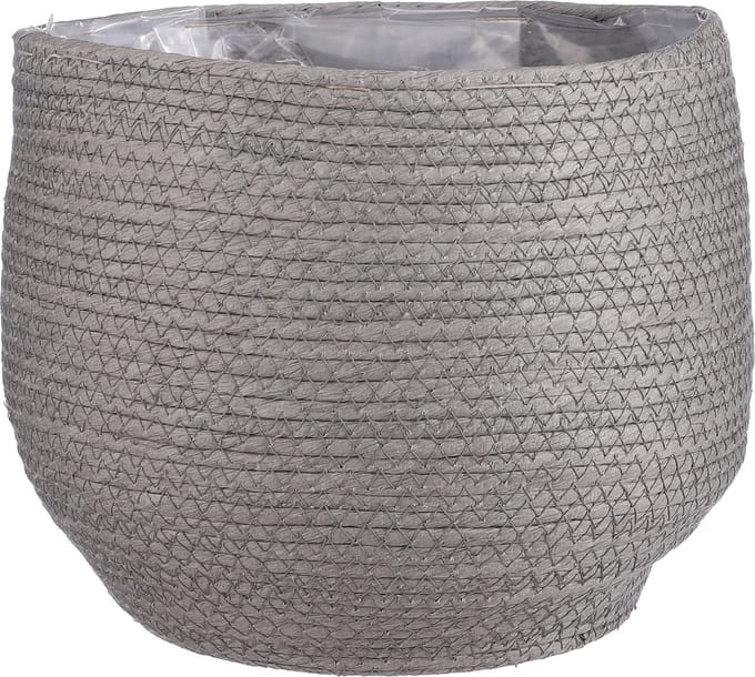 Mica Decorations Bloempot - grijs - jute/riet/zeegras H24 en D26 cm - Met plastic binnenkant