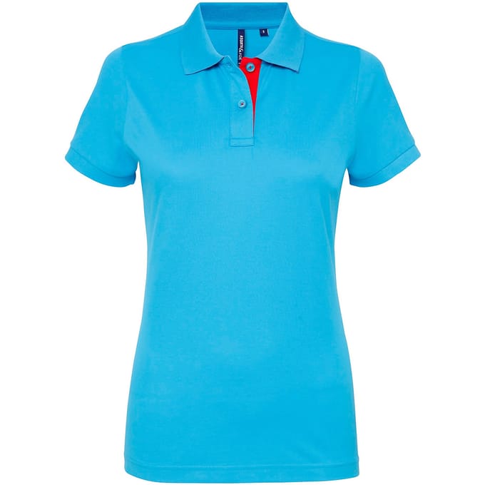 Asquith & Fox Dames/Dames Korte Mouwen Contrast Poloshirt (Turquoise/ Rood)
