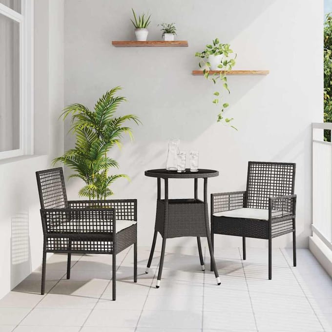 vidaXL - Tuin - Eettafel - Set - 3 - st - Zwart - poly - rattan