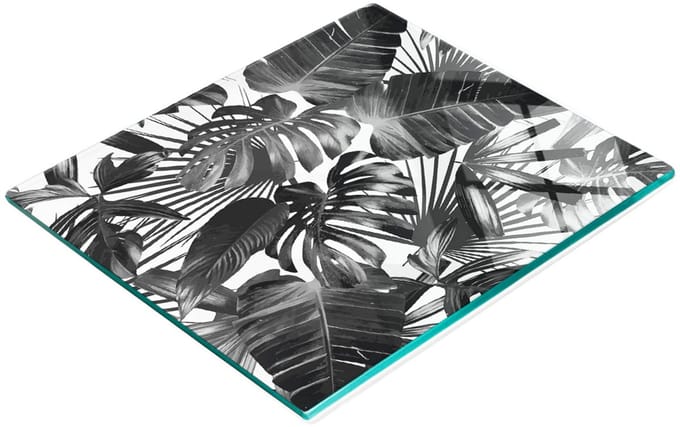 Glazen serveerplank met tropische bladeren, 60x52 cm