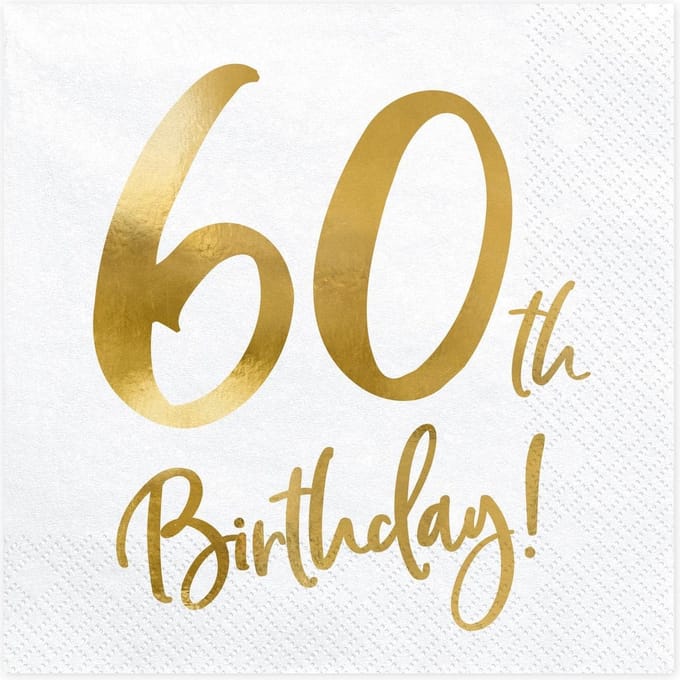 PartyDeco - Servetten - 60th birthday wit (20 stuks)