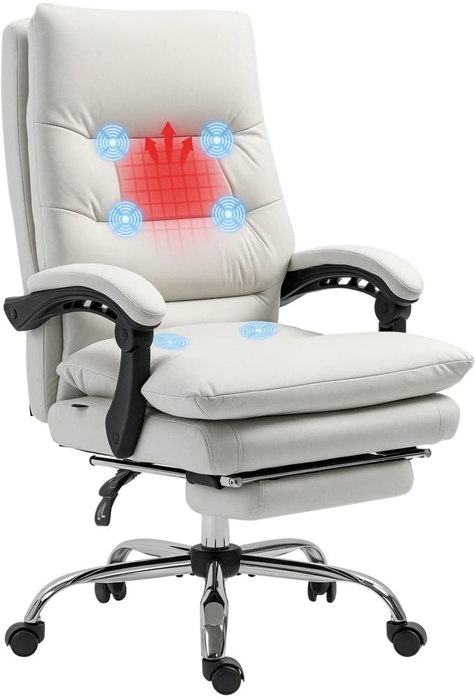 Vinsetto-Massage-Bürostuhl-Polyester, Stahl-65L x 72B x 109-117H cm-Cremeweiß