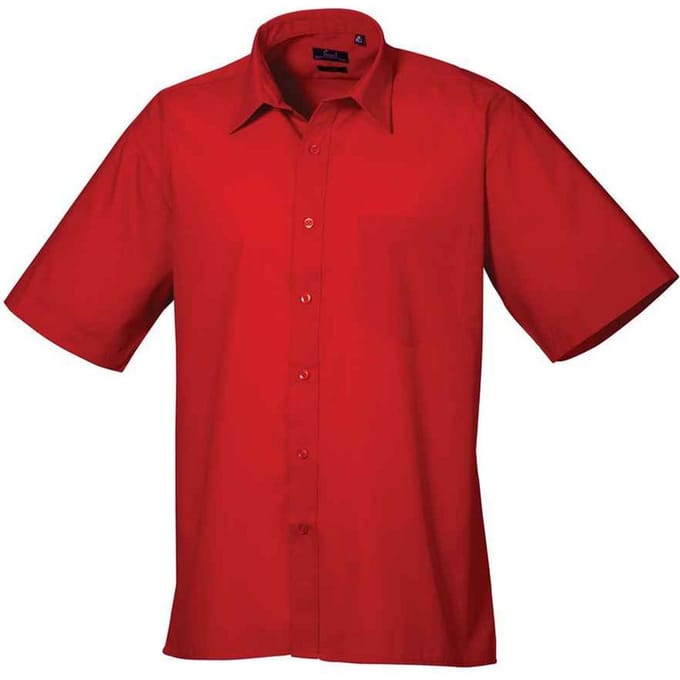 Premier Heren Poplin overhemd met korte mouwen (Rood)