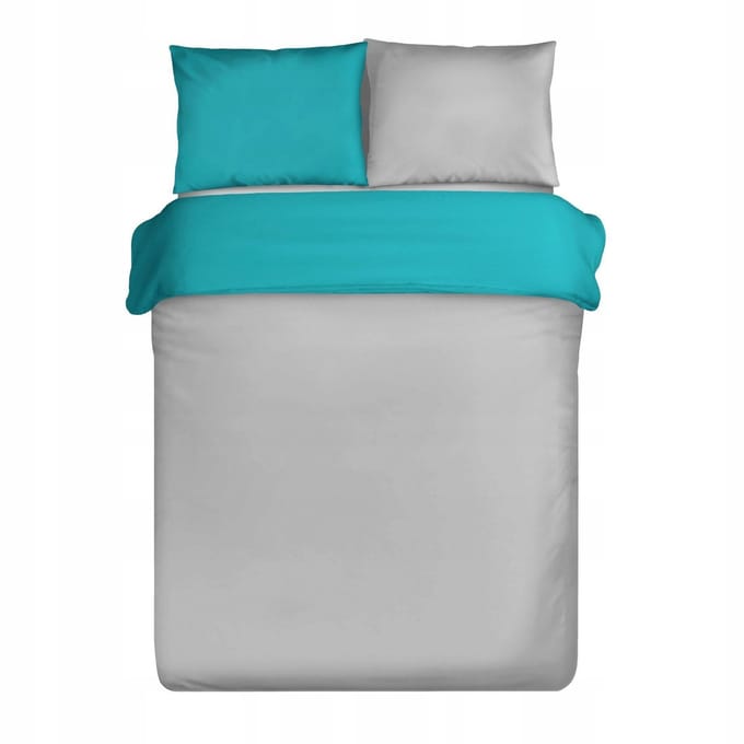 NOVA satijnen dekbedovertrek 220x200 zilver + turquoise, 100% katoen