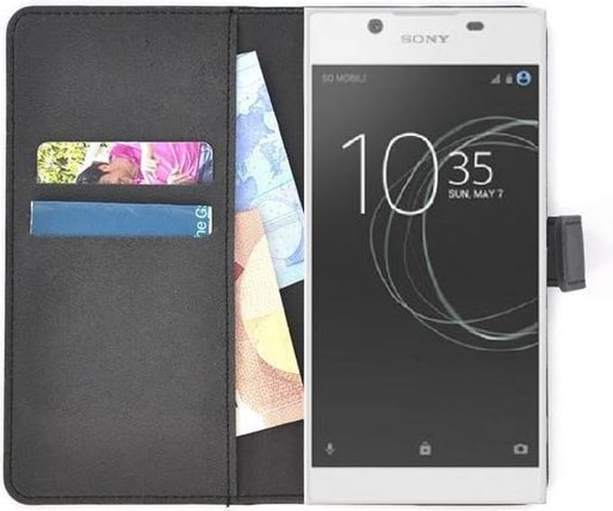 Zwart effen wallet book style case hoesje voor Sony Xperia L1