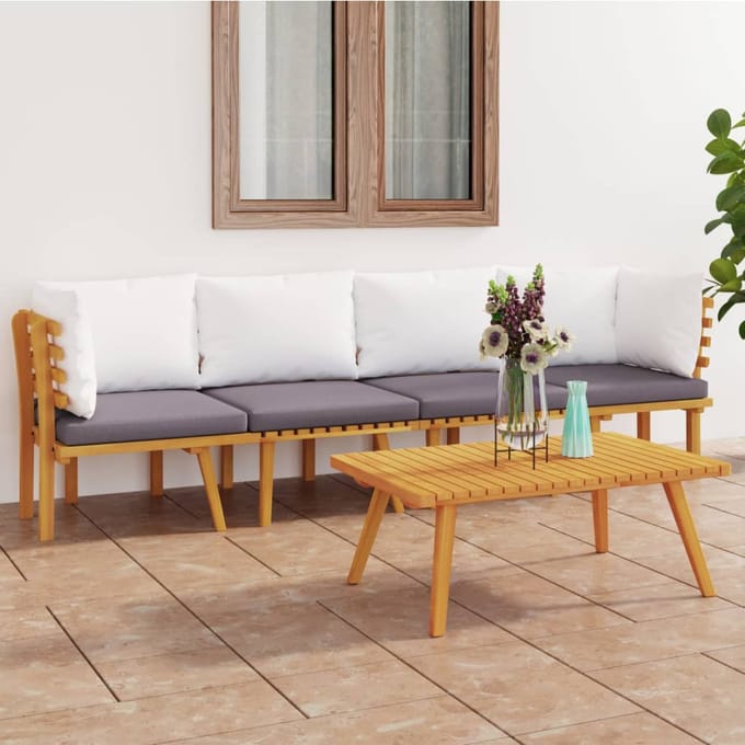 vidaXL - 4-delige - Loungeset - met - kussens - massief - acaciahout